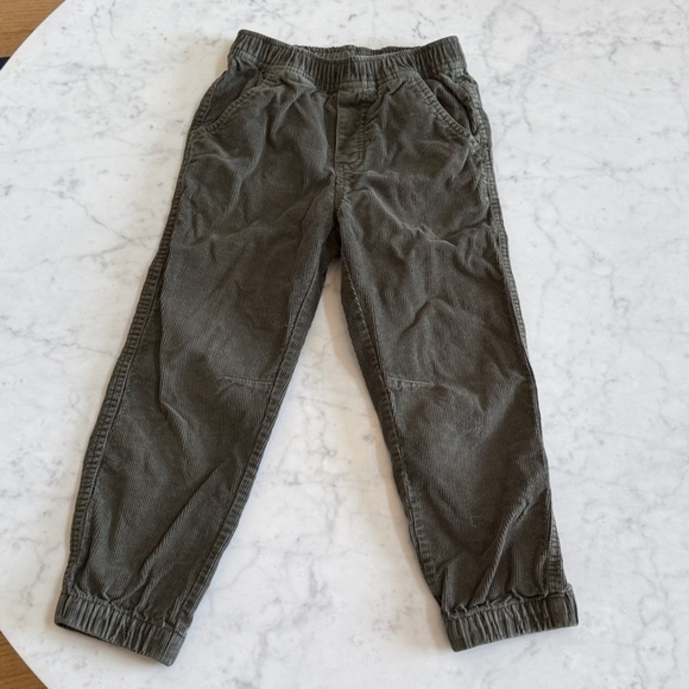 Bossini Boys Corduroy Jogger Pants Size 5 Olive Green Elastic Waist Casual